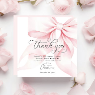 Elegante rosa Schleife Brautparty Dankeskarten Dankeskarte