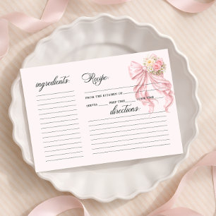 Elegante rosa Schleife Brautparty Rezeptkarte
