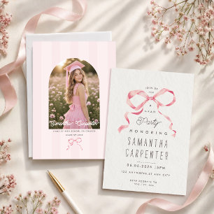 Elegante rosa Schleife Coquette Foto graue Abschlu Einladung