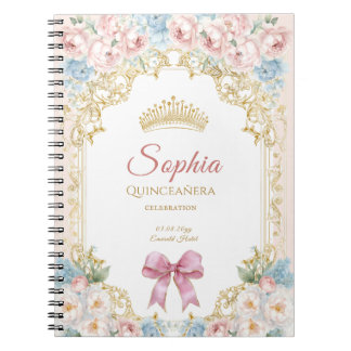 Elegante rosa Schleife Florale Quinceanera Notizblock