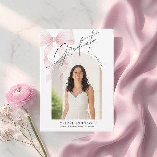 Elegante rosa Schleife Foto-Abschlussankündigung Einladung