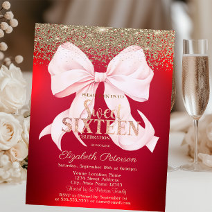 Elegante rosa Schleife Gold Diamant Rot Sweet 16  Einladung