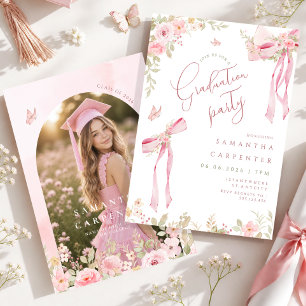 Elegante rosa Schleife Kokette FLORAL Foto Abschl Einladung