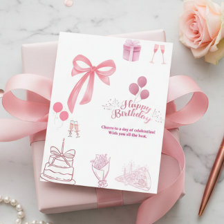 Elegante rosa Schleife & Luftballons Alles Gute zu Einladung