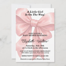 Elegante rosa Schleife Mädchen Baby Shower
