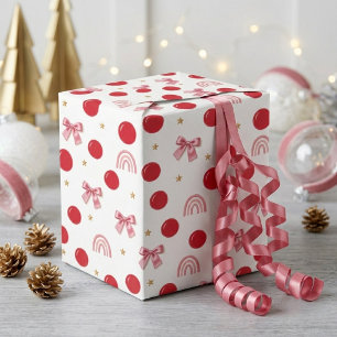 Elegante rosa Schleife rote Polka Punkte Weihnacht Geschenkpapier