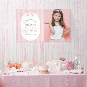 Elegante rosa Schleife Sweet 16 Geburtstagsfoto Wi Banner