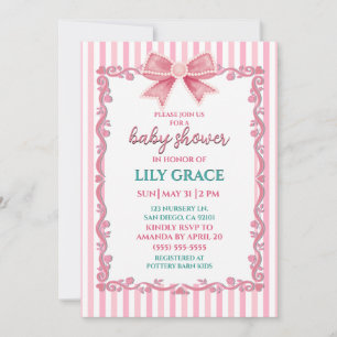 Elegante rosa Schleife und Vintage-Rose Baby Showe Einladung