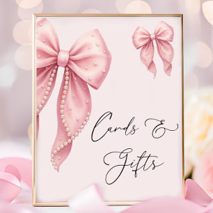 Elegante rosa Schleifen-Baby-Shower-Karten und Ges Poster