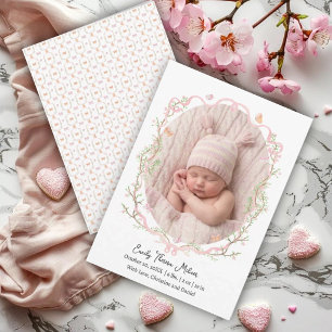 Elegante rosa Schleifen-Blüten-Geburtsanzeige Einladung