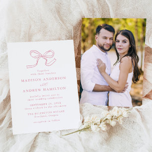 Elegante Rosa Schleifen-Foto-Hochzeit Einladung