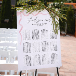 Elegante Rosa Schleifen Hochzeit Sitzordnung Poster