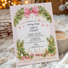 Elegante rosa Schleifen-Weihnachts-Mädchen-Nacht Einladung