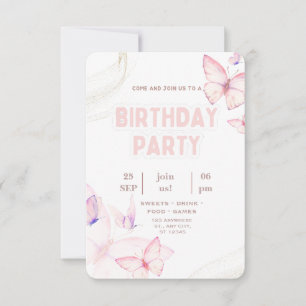 Elegante rosa Schmetterlings-Geburtstags-Einladung Karte