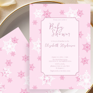 Elegante rosa Schneeflocken-Baby-Shower-Einladung Einladung