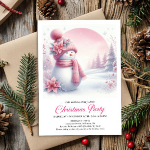 Elegante rosa Schneemann-Kinder-Weihnachtseinladun Einladung