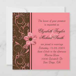 Elegante Rosa Schokolade Damask Swirl Hochzeitsemp Einladung