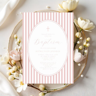 Elegante rosa Schrift Mädchen Taufe Einladung
