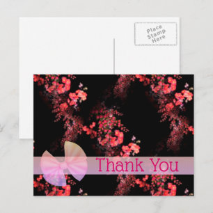 Elegante rosa schwarze florale Dankeschön-Postkart Postkarte