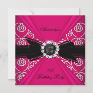 Elegante rosa schwarze Perlen-Schleifen-Geburtstag Einladung