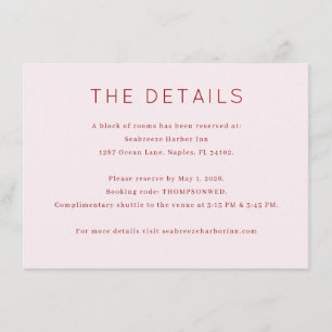 Elegante rosa Serif-Hochzeits-Einlagekarte Begleitkarte