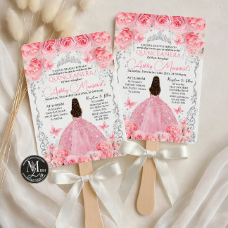 Elegante rosa silberne florale Quinceañera Einladung