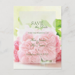 Elegante rosa Sommerhochzeit Rose retten Datum Ankündigungspostkarte