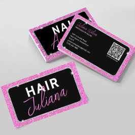 Elegante rosa Sparkle Qr Code Business Card Visitenkarte