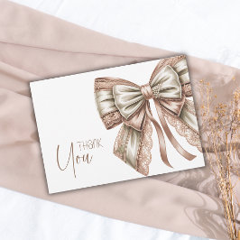 Elegante Rosa-Spitze-Perlen-Schleife Mädchen-Baby- Dankeskarte