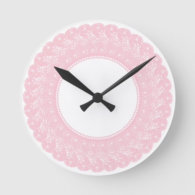 Elegante rosa Spitzeuhr Runde Wanduhr (Vorderseite)