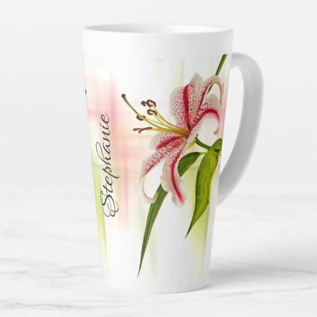 Elegante rosa Stargazer Lily Floral Fotografie Milchtasse (Rechte Ecke)