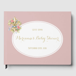 Elegante rosa staubige Fleur de Lys Mädchen Baby S Gästebuch