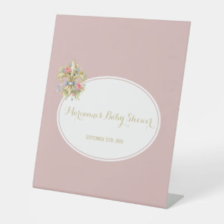 Elegante rosa staubige Fleur de Lys Mädchen Baby S Sockelschild