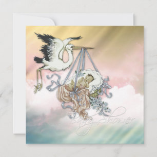 Elegante Rosa Stork Baby Girl Dusche Einladung