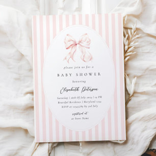 Elegante rosa Streifen Bogen Baby Shower Einladung