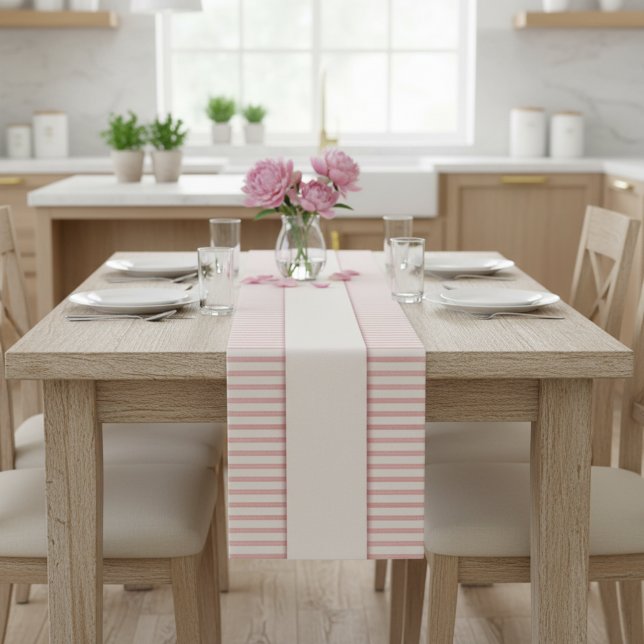 Elegante Rosa Streifen Rose Gold Kurzer Tischläufer (Stylish rose gold table runner.)