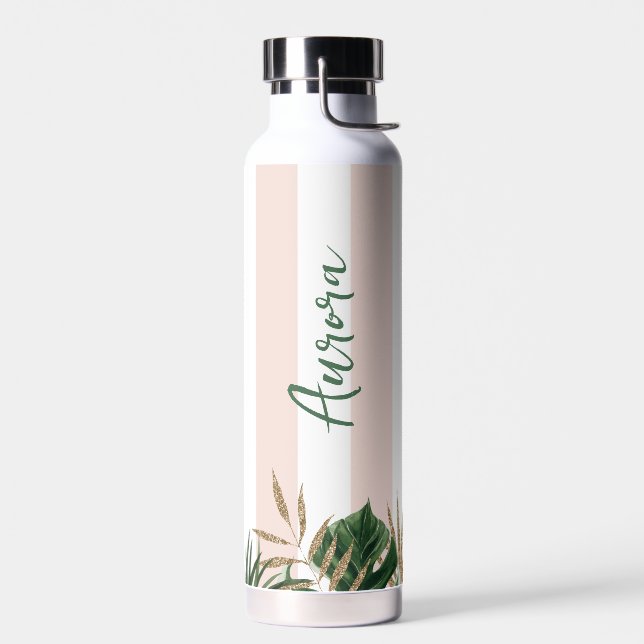 Elegante rosa Streifen tropische Brautjungfrau Trinkflasche (Links)