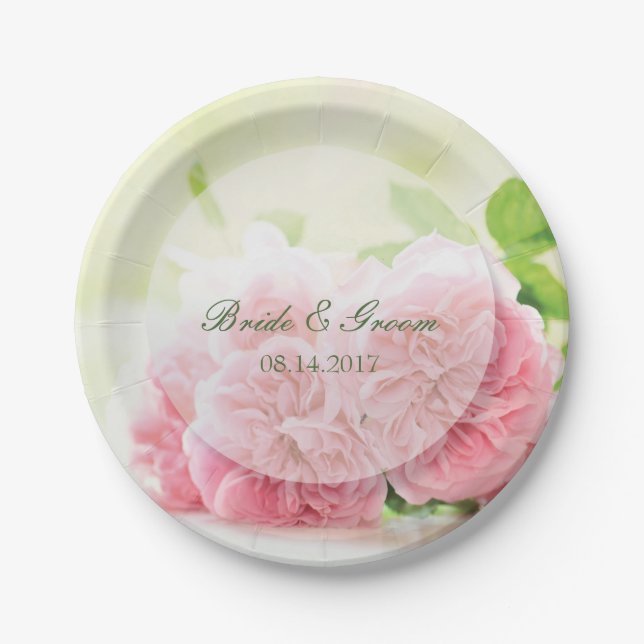 Elegante Rosa Summer Rose Wedding Pappteller (Vorderseite)