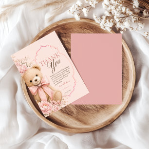 Elegante rosa Teddybär-Baby-Shower-Dankeskarten Dankeskarte