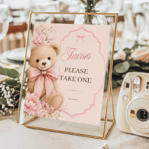 Elegante rosa Teddybär-Baby-Shower-Mitgebsel Poster