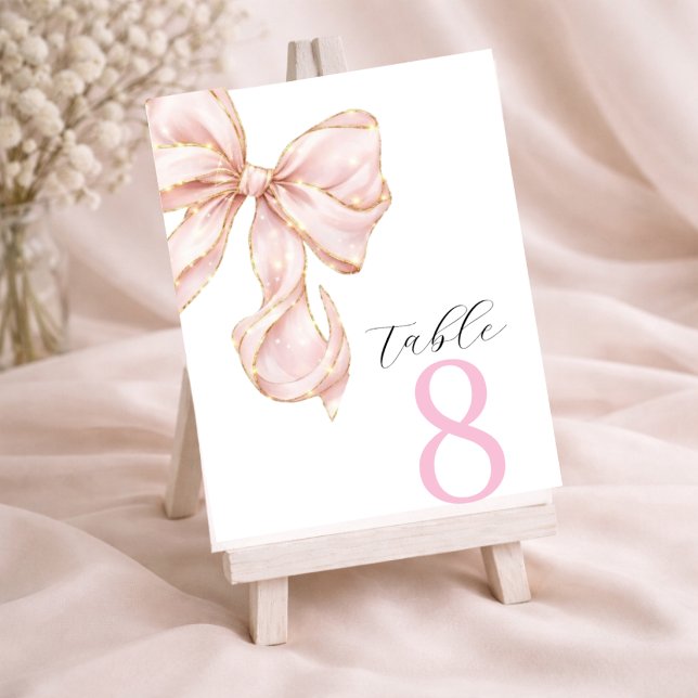 Elegante rosa Tischkarten mit Schleife Tischnummer (Von Creator hochgeladen)