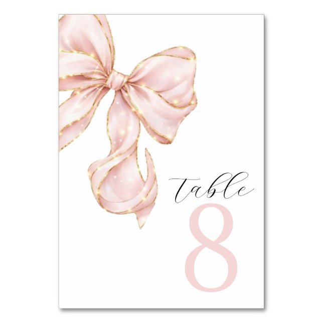 Elegante rosa Tischkarten mit Schleife Tischnummer (Rückseite)