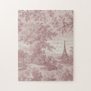 Elegante rosa Toile de Jouy französische Landszene Puzzle