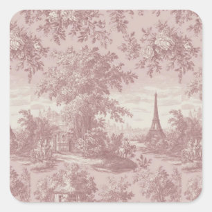 Elegante rosa Toile de Jouy französische Landszene Quadratischer Aufkleber
