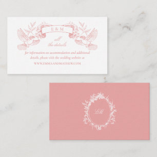 Elegante rosa Toile-Vögel Barock Hochzeitswebsite Begleitkarte