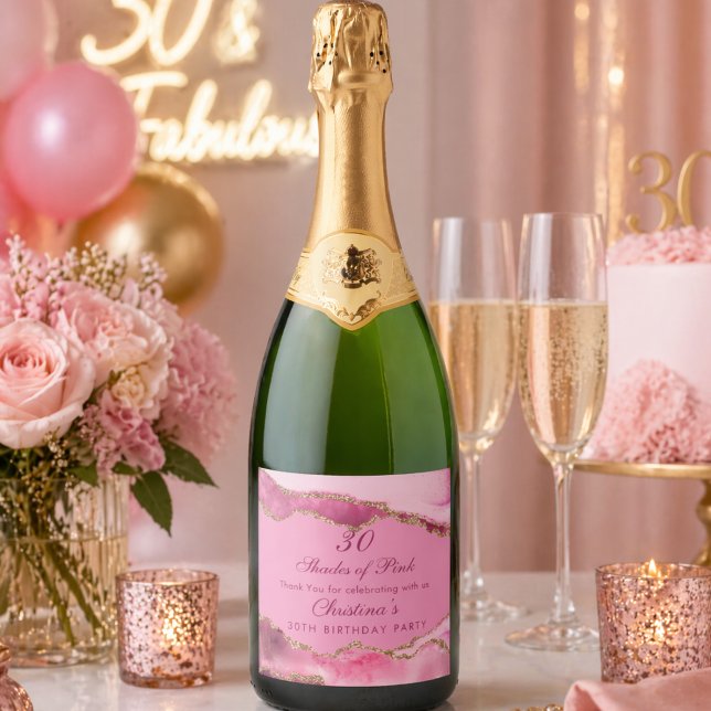 Elegante Rosa-Töne Geburtstagsfeier (Elegant Shades of pink Birthday party sparkling wine labels)
