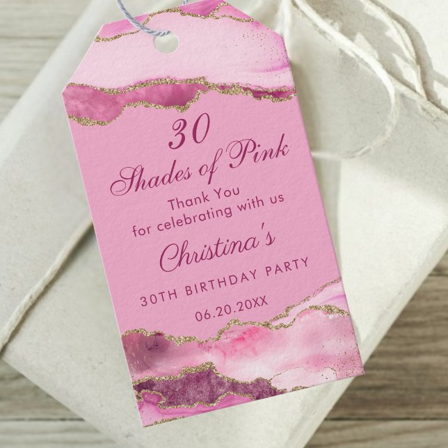 Elegante Rosa-Töne Geburtstagsfeier Geschenkanhänger (Elegant  Shades of pink 30th birthday party gift tag)