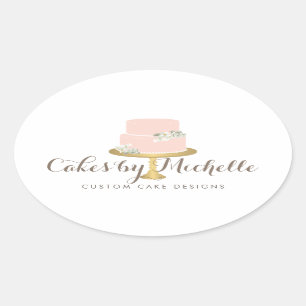 Elegante rosa Torte mit floraler Cake Decorating Ovaler Aufkleber