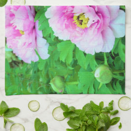 Elegante Rosa Tree Peony Blume mit Gelbzentrum Geschirrtuch