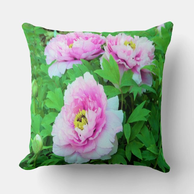 Elegante Rosa Tree Peony Blume mit Gelbzentrum Kissen (Vorderseite)